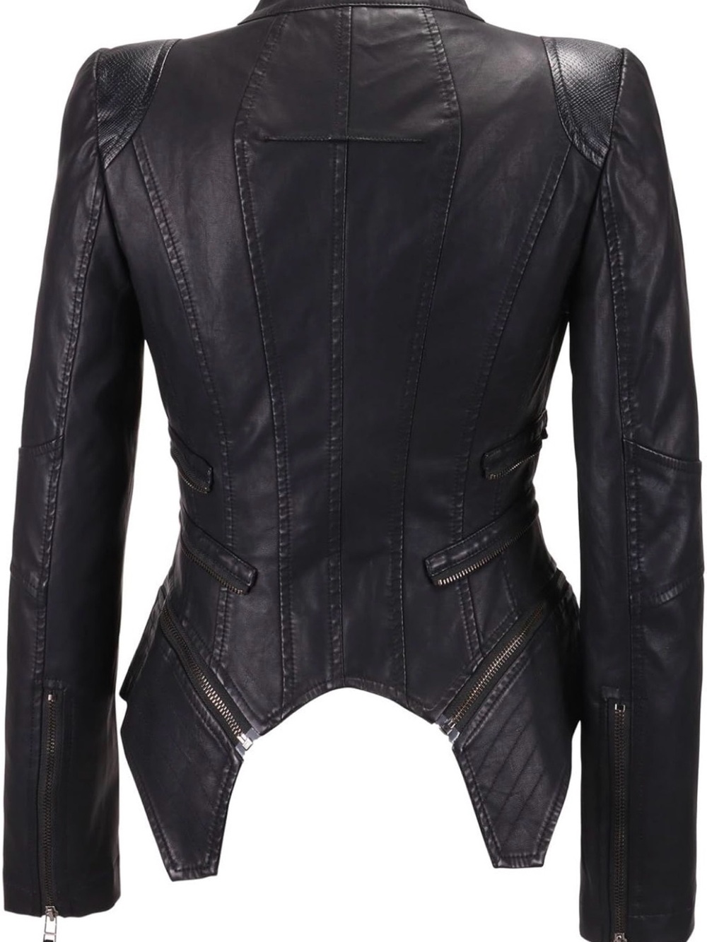 chouyatou Women's Black Leather Moto Jacket - Picture 2 of 10